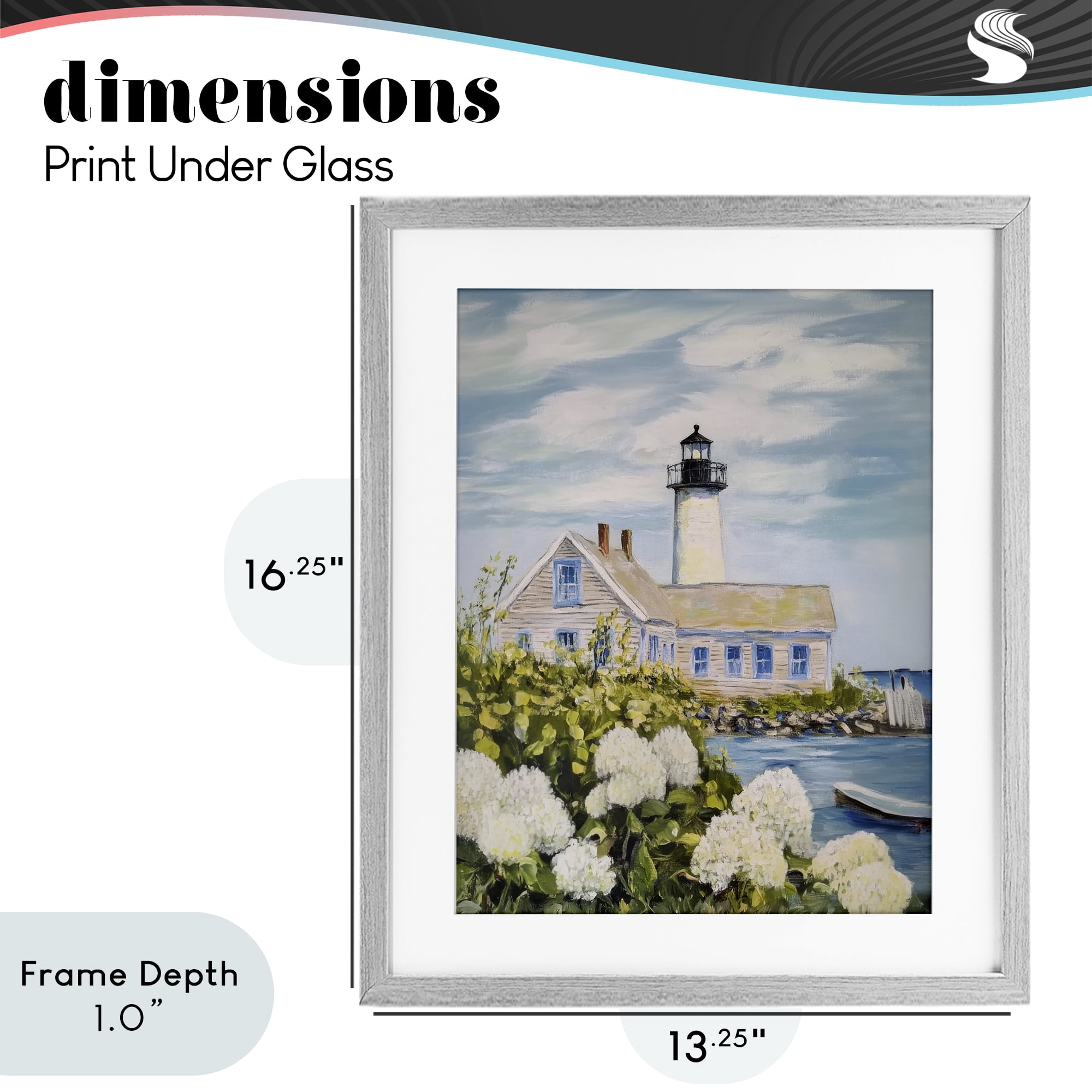 Stupell Industries Lighthouse Scenery with Hydrangeas Gray Framed Print Under Glass, design by Sisi and Seb