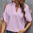 thumbnail image 2 of Baywell Womens Summer Cold Shoulder Tops Short Sleeve V Neck Casual Dressy Blouses Shirt Solid Loose Casual Tunic Top, S-2XL, 2 of 6