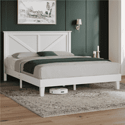 Yaheetech Farmhouse Wood Full Bed with Headboard, White