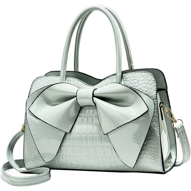 LHSHID Shiny Women Handbag Patent Leather Bowknot Purse Charm Glossy Top-Handle Satchel Tote Fashion Shoulder Bag