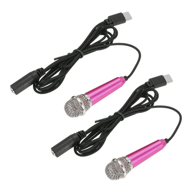 2 Pcs Mini Micrófono, Micrófono Mini Tipo C para Grabar Voz del Teléfono, Rosa Brillante