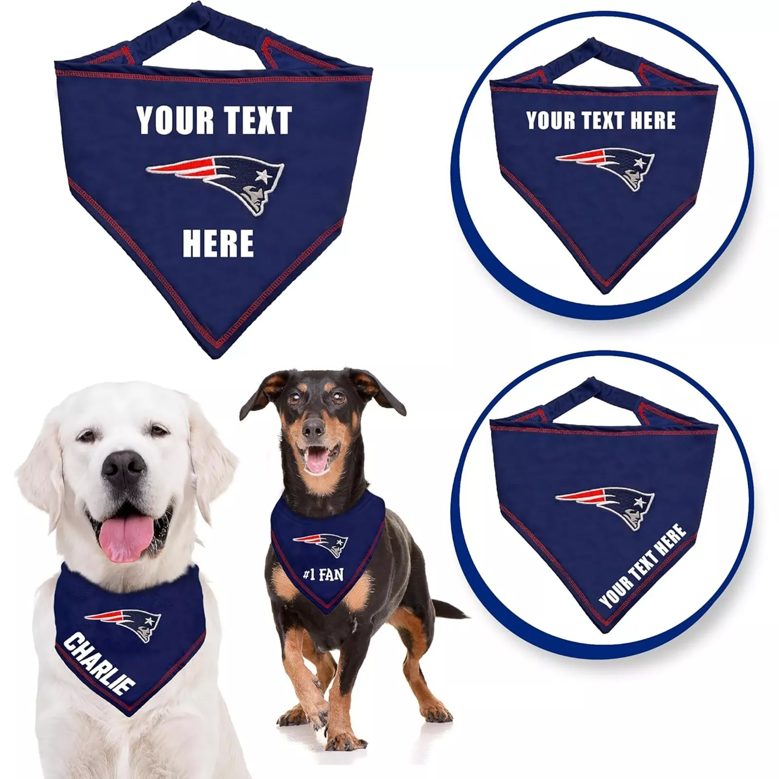 Pets First NFL Personalized Tie Bandana for Dogs & Cats Customizable Dog Bandana