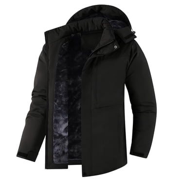 Men's Thick Winter Jackets with Hood Lining Soft Shell Jackets Black XXXL