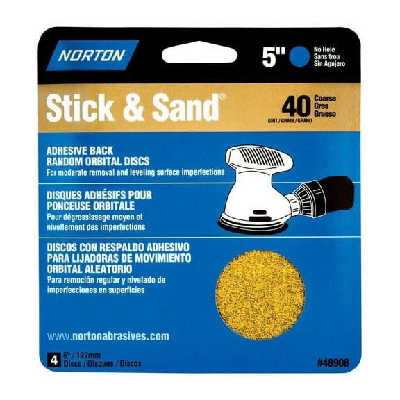 Norton Stick & Sand 5 in. Aluminum Oxide Adhesive A250/A290/H290 Sanding Disc 40 Grit Extra Coarse 4
