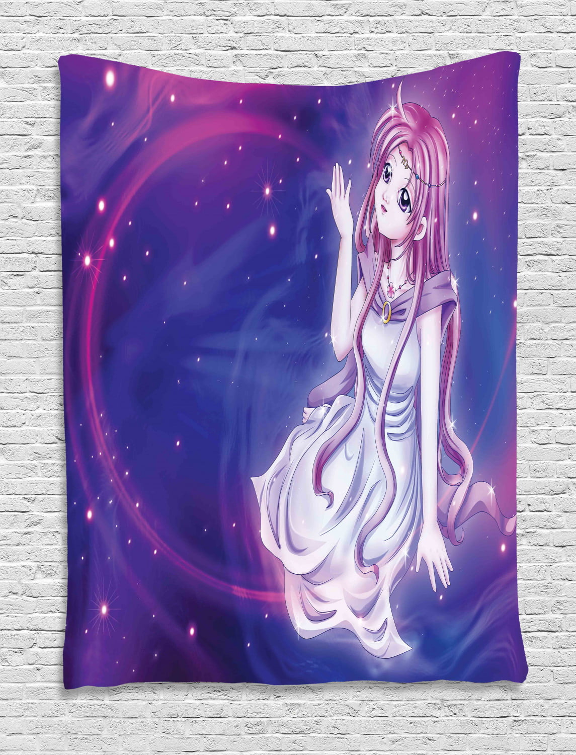 Anime Tapestry Cute Purple Anime Fairy Sitting In Theme Of Zodiac Astrology Horoscope Sign Artprint Wall Hanging For Bedroom Living Room Dorm Decor 40w X 60l Inches Purple Blue By Ambesonne