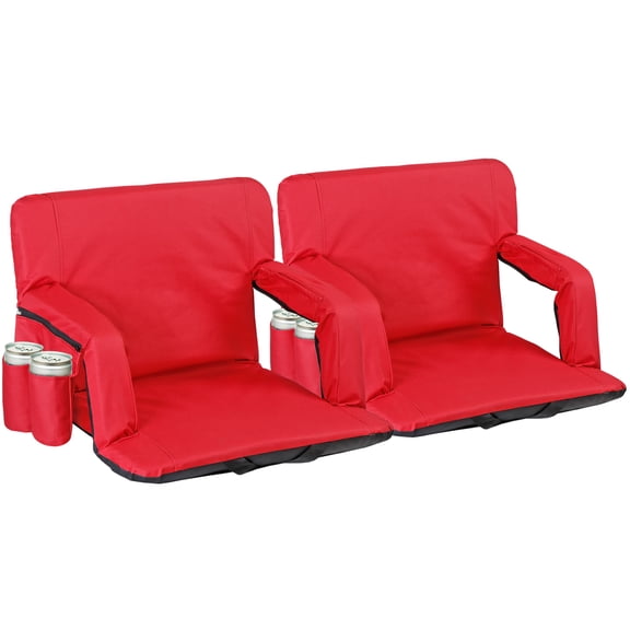 SuperDeal 2 Pcs Ergonomic Stadium Seat Foldable Bleacher Chair Lightweight with Padded Backrest, Armrests & Cushion – Perfect for Sports/Concerts/Camping & Outdoor Events, Red