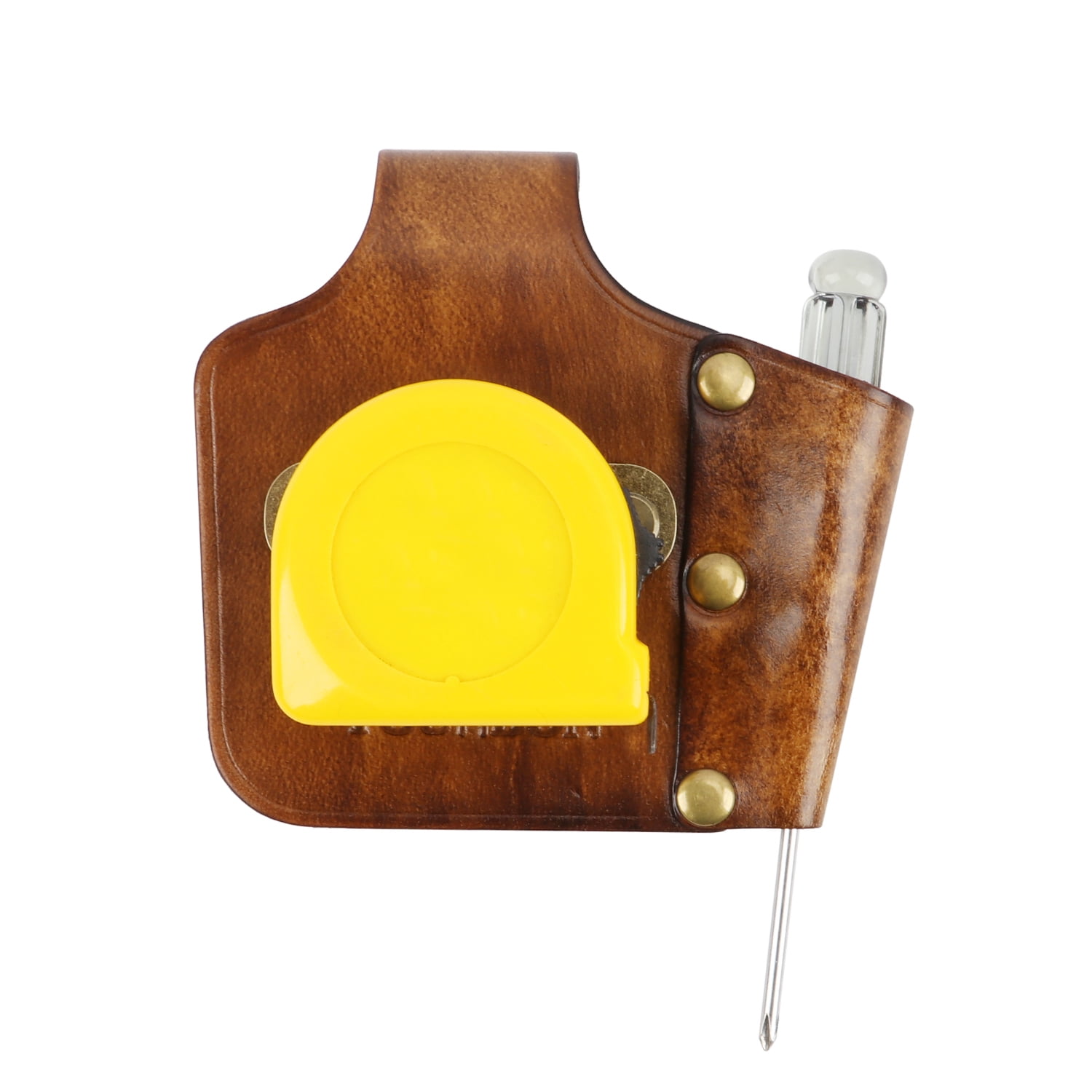 TOURBON Leather Tape Measure Hanger Screwdriver/Pencil Holder Tools Carrier Brown