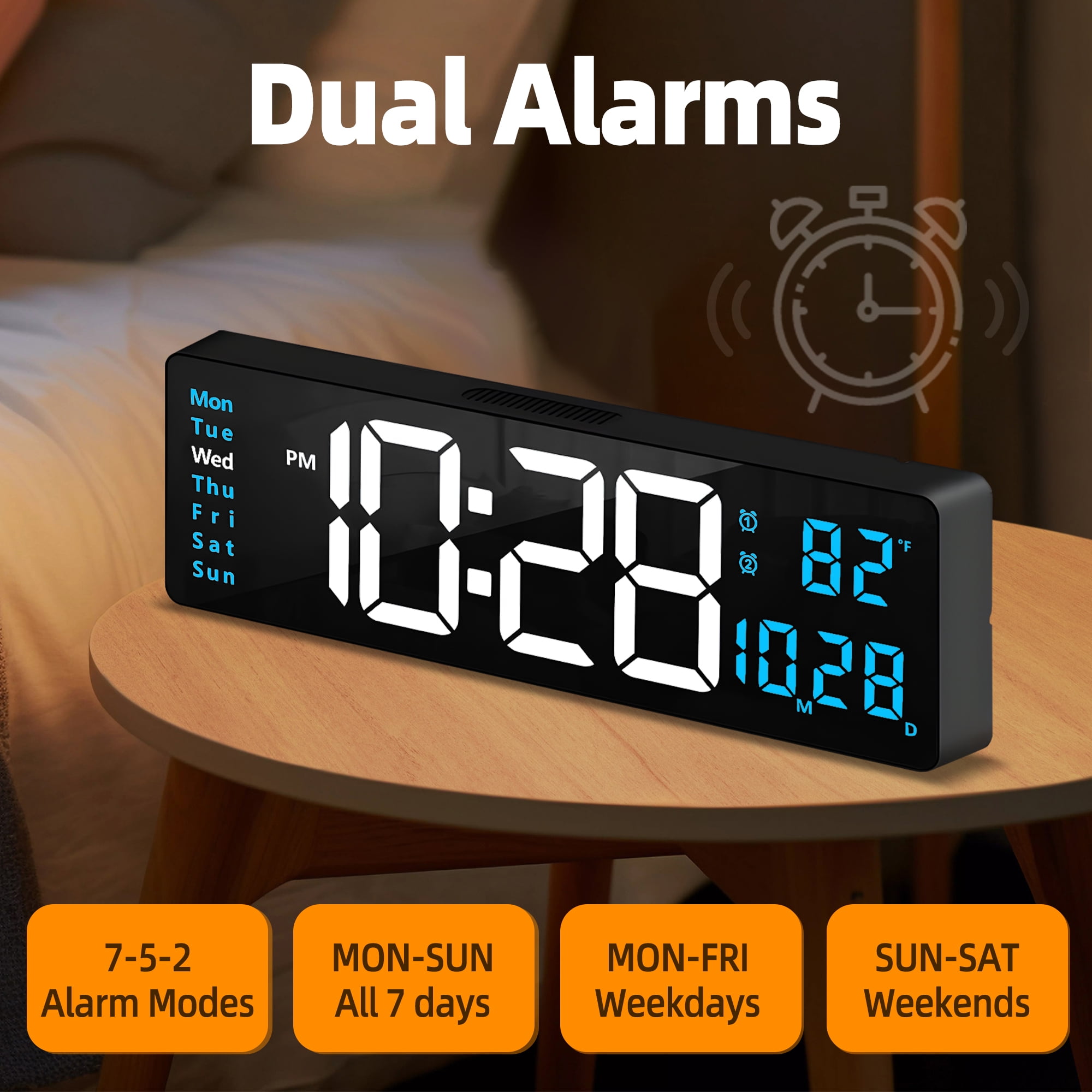 16-inch Large Display Wall Clock with Remote Control, 2 Alarms, Automatic DST, Temperature, Memory Battery for Living Room, Bedroom, Gift for Christmas,Mother's Day, Father's Day