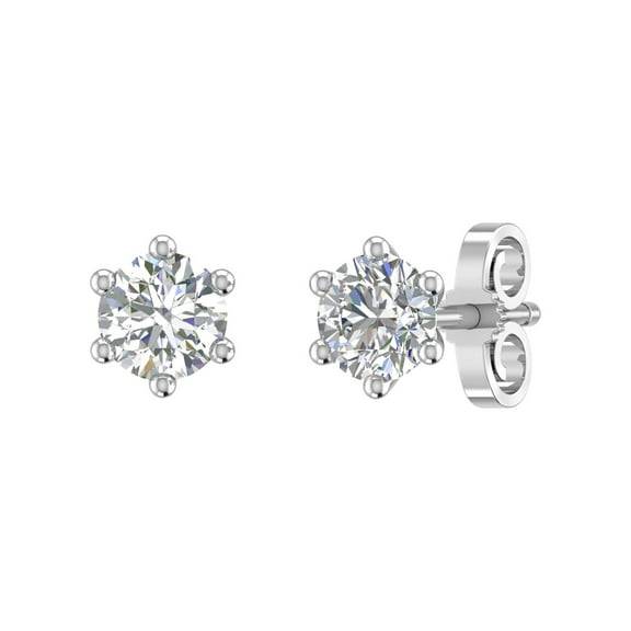 2/3 Carat Diamond 6-Prong Set Stud Earrings in 14K White Gold (0.66 Ct)