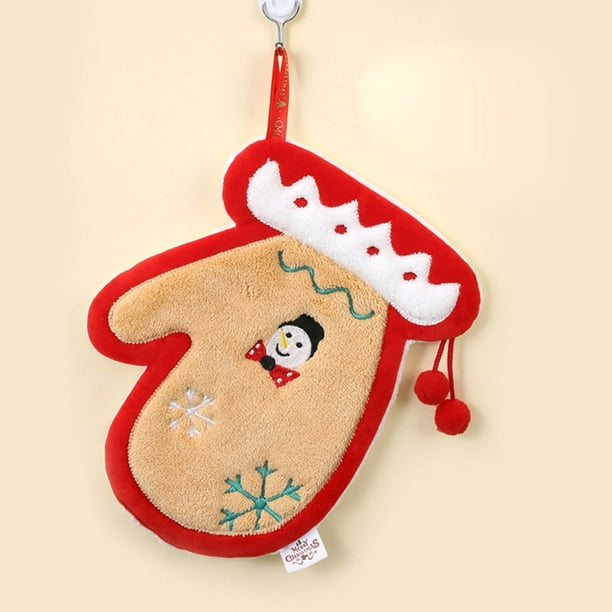 Christmas Hand Towel Cute Santa Tree Glove Snowman Deer Ultra Soft Thick Fleece Hanging Loop Drying Super