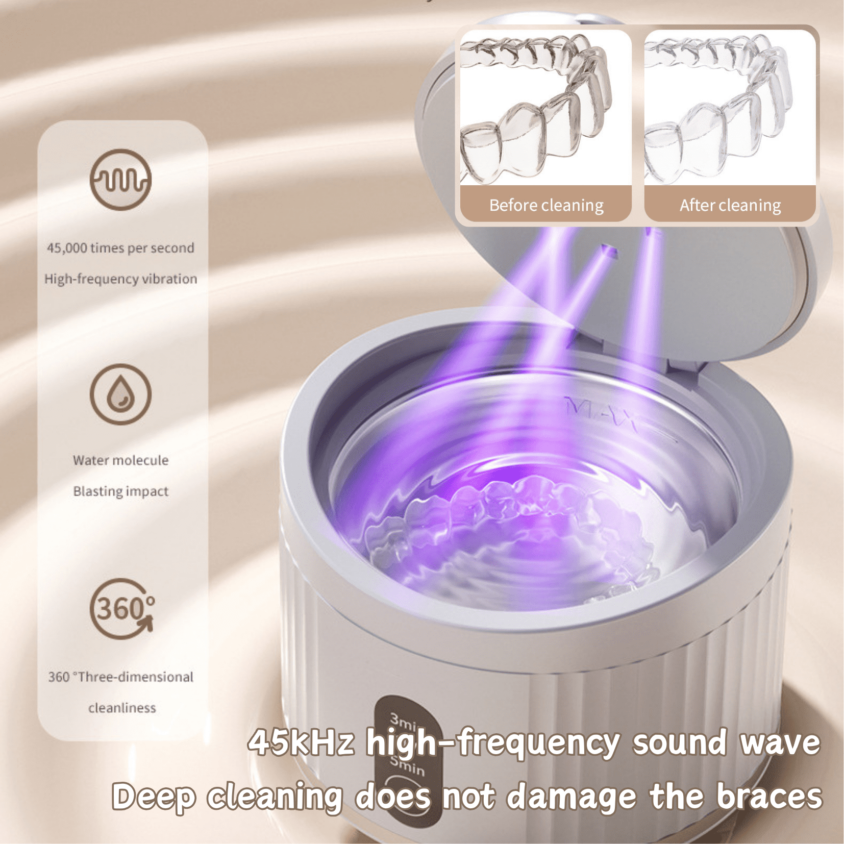 High-frequency Vibration Jewelry & Retainer Cleaner Machine, Multi-Speed & Timer, Portable Stainless Steel Design