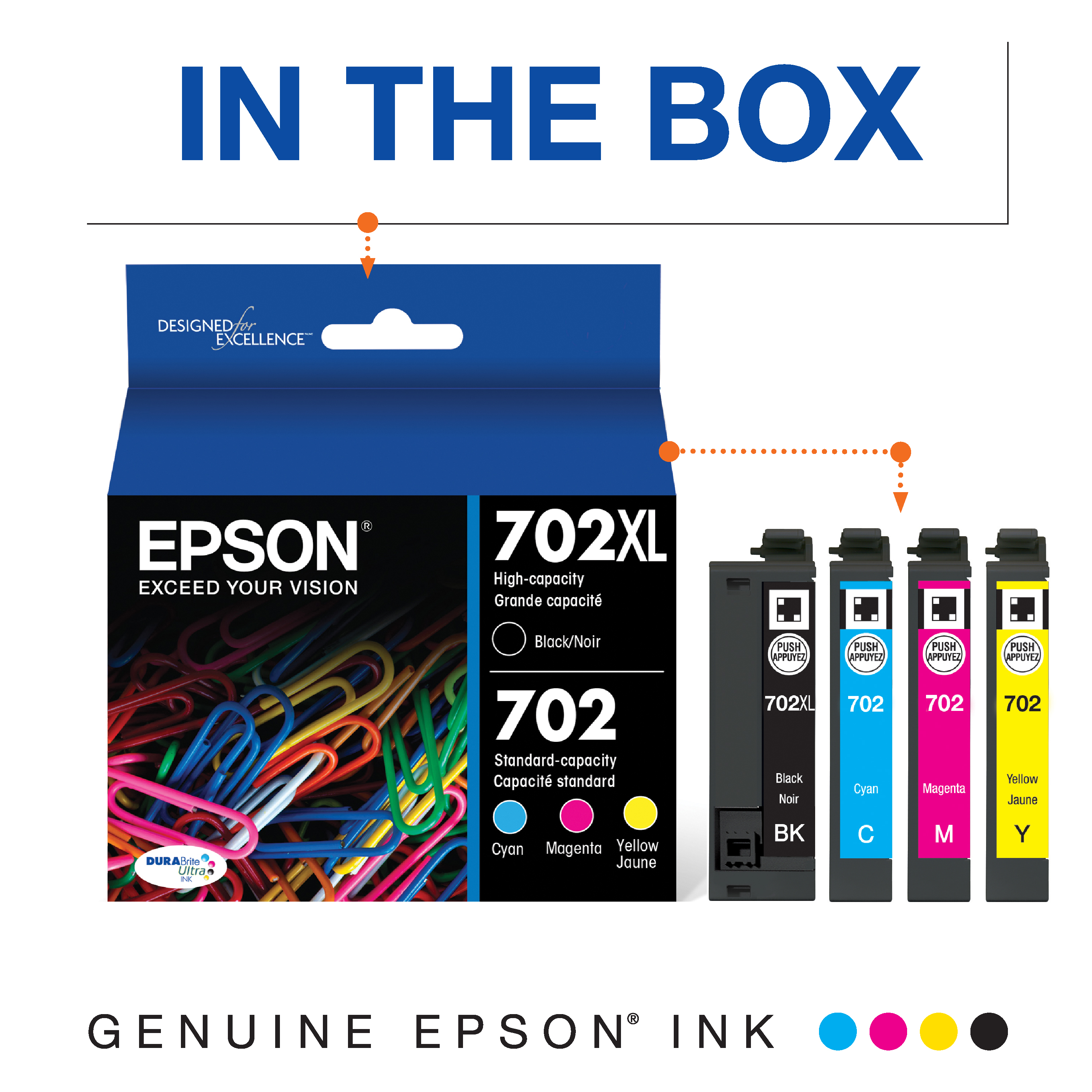 EPSON 702 DURABrite Ultra Ink High Capacity Black & Standard Color Cartridge Combo Pack (T702XL-BCS) Works with WorkForce Pro WF-3720, WF-3730, WF-3733 - image 2 of 5