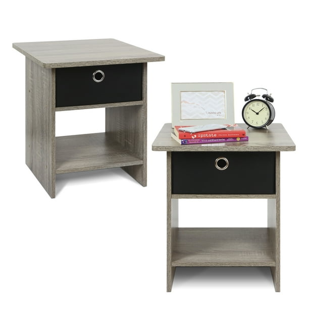 Furinno 210004 End Table/ Night Stand Storage Shelf with Bin Drawer, Set of two