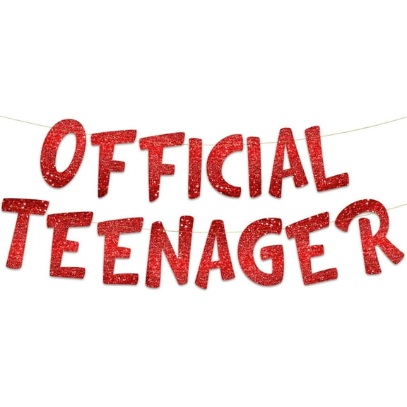 Official Teenager Red Glitter Banner - 13th Birthday Party Decorations, Gifts, and Supplies