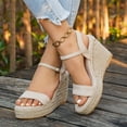 thumbnail image 2 of Rokment Womens Espadrilles Wedge Dressy Sandals Beach Trendy Casual Suede Open Toe Ankle Strap Platform Chunky High Heel Dress Summer Shoes Beige Size 6.5, 2 of 7