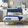 thumbnail image 5 of Platform Bed Frame, Queen Size, Fabric, Wood, Grey Gray Navy Blue, Modern Contemporary Urban Design, Bedroom Master Guest Suite, 5 of 10
