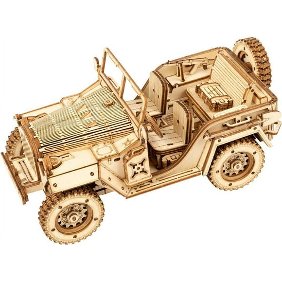 ROKR 369 Pieces 3D Wooden Puzzles for Adults Mechanical Models Kits to Build (Army Jeep)