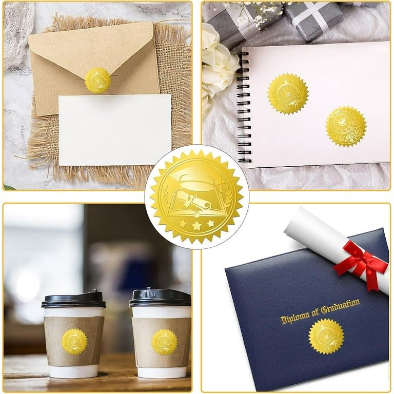 PigPotParty 100 Gold Foil Heart Seals - Self-Adhesive Wax Seal Style Stickers For Invitations