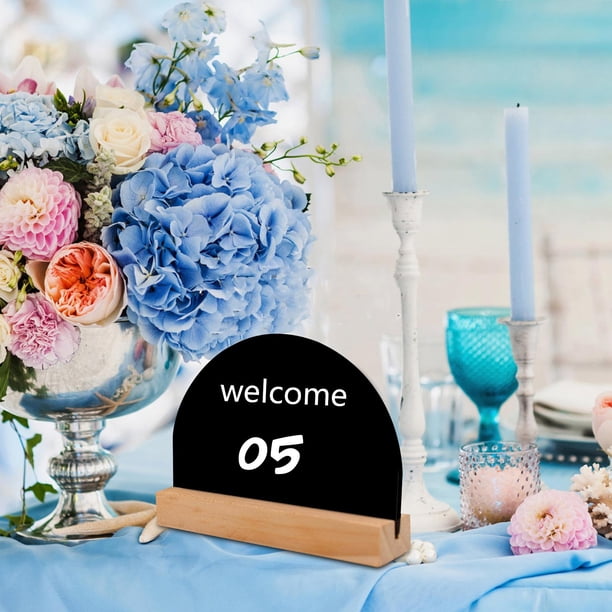 Mini pizarra de madera de 10 piezas, letreros de boda con bases de portatarjetas, trasero lindo de doble cara para fiestas de cumpleaños, Forma de semicírculo perfecl Pizarra de doble cara