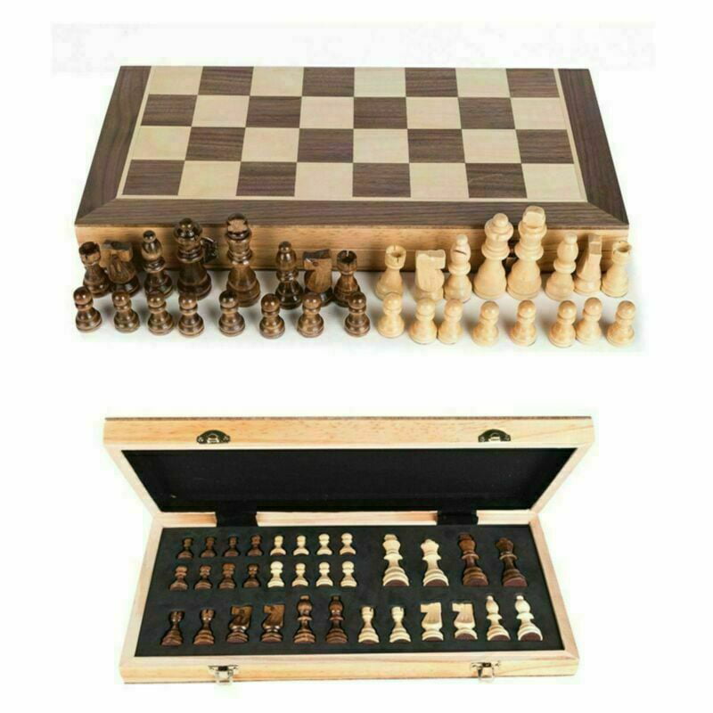 Details about   Vintage Wooden Chess Set Wood Board Hand Carved Crafted Pieces Folding Game 10 