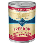 Blue Buffalo Freedom Grillers Grain Free Natural Adult Wet Dog Food, Hearty Beef 12.5oz cans (Pack of 12)