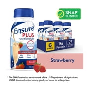 Ensure Plus Meal Replacement Nutrition Shake, Strawberry, 16g Protein, 8 fl oz - 6 Pack