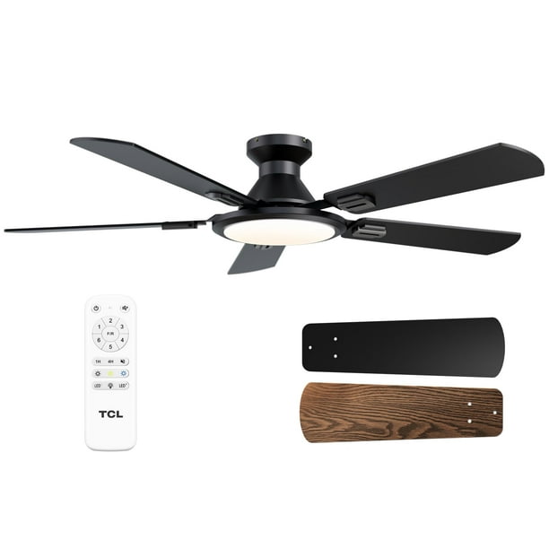 Ventilador de techo TCL de 52 pulgadas con luz de perfil bajo, control remoto negro