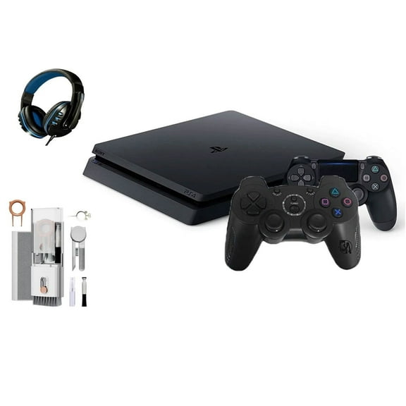 Pre-Owned Sony 2215B PlayStation 4 Slim 1TB Gaming Console Black, Headset 2 Controller With BOLT AXTION Cleaning Kit ( )
