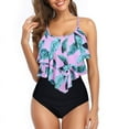 thumbnail image 2 of Swimsuit for Women Two Piece Double Flounce top with High Waisted Ruched Bottom Tankini Set Swimwear Bathing Suit Plus Size, 2 of 6