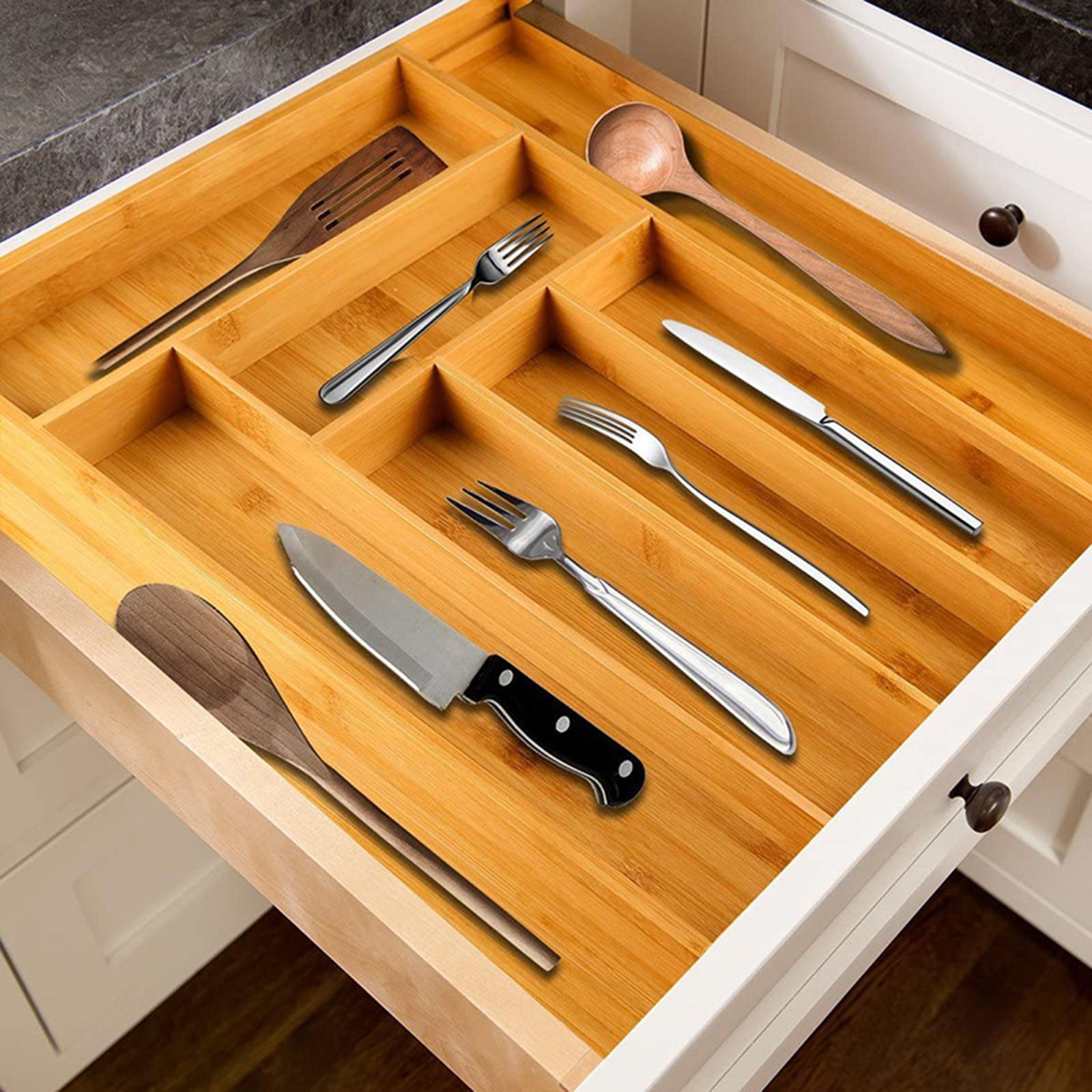 Bamboo Cutlery Drawer Organizer Kitchen Drawer Utensil Holder Container