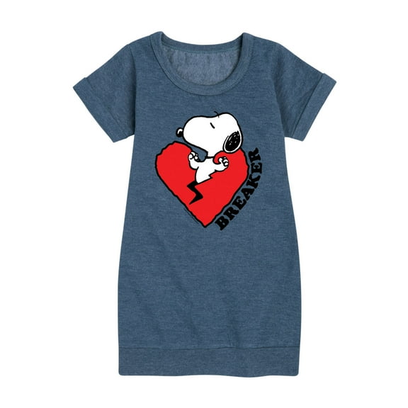 Peanuts - Heart Breaker - Girls Short Sleeve Fleece Dress