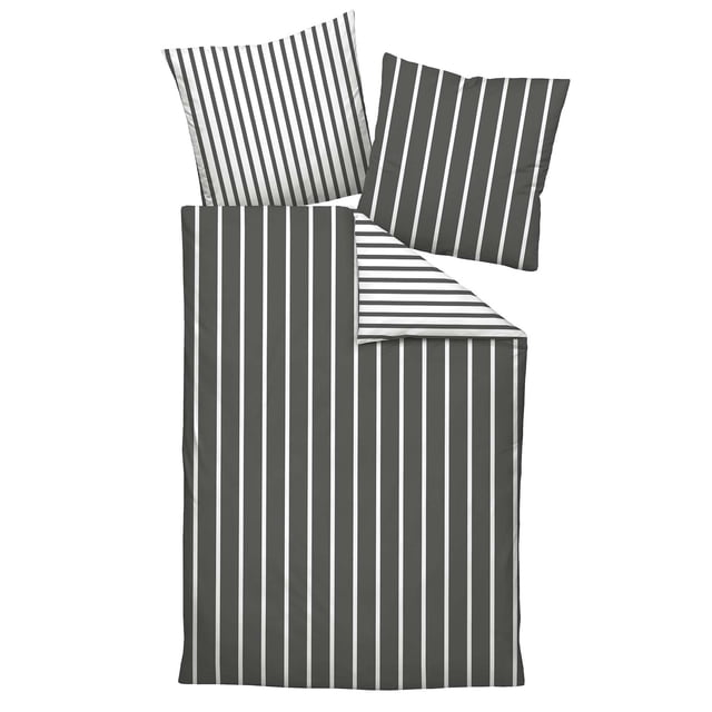Janine Ensemble de Literie 2 Pcs - Classiques Modernes, maco-satin, Coton Mercerisé, Réversible, Rayures Blanc/gris 135x200 cm