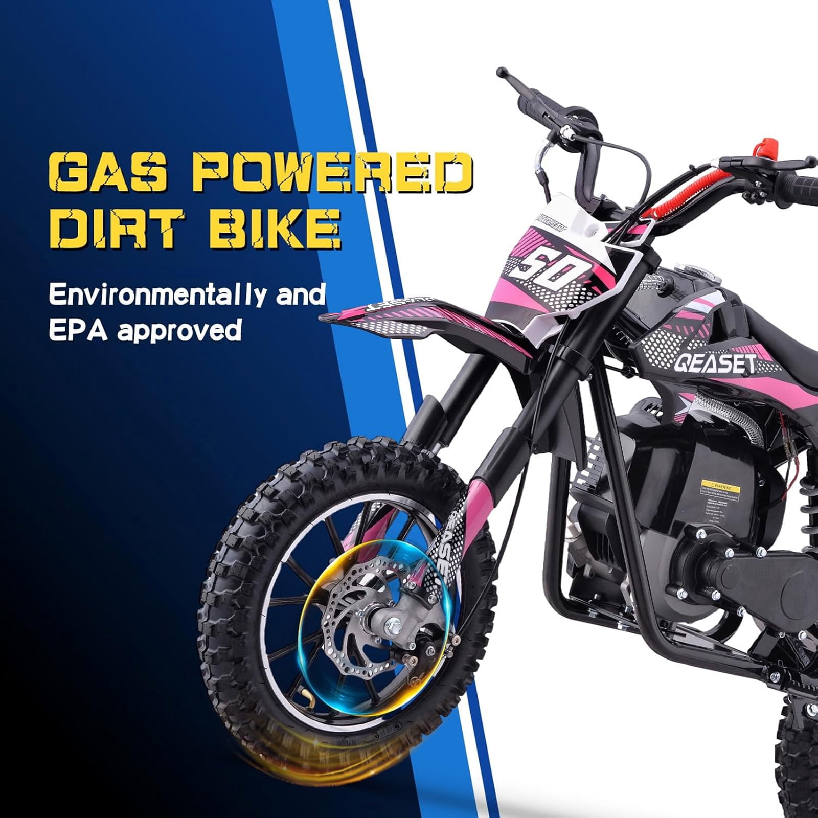 QEASET Gas Mini Dirt Bike, 39.4 CC 4-Stroke Dirt Bike, Rear Shock Absorber, Metal Frame, Disc Brakes, Max Load 165Lbs, Up to 20Mph, No Oil Mix Require, Pink