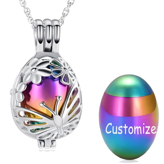 Personalize Flowers and Butterfly Cut Teardrop Urn Pendant Necklace for Cremation Ashes Keepsake Memorial Jewelry