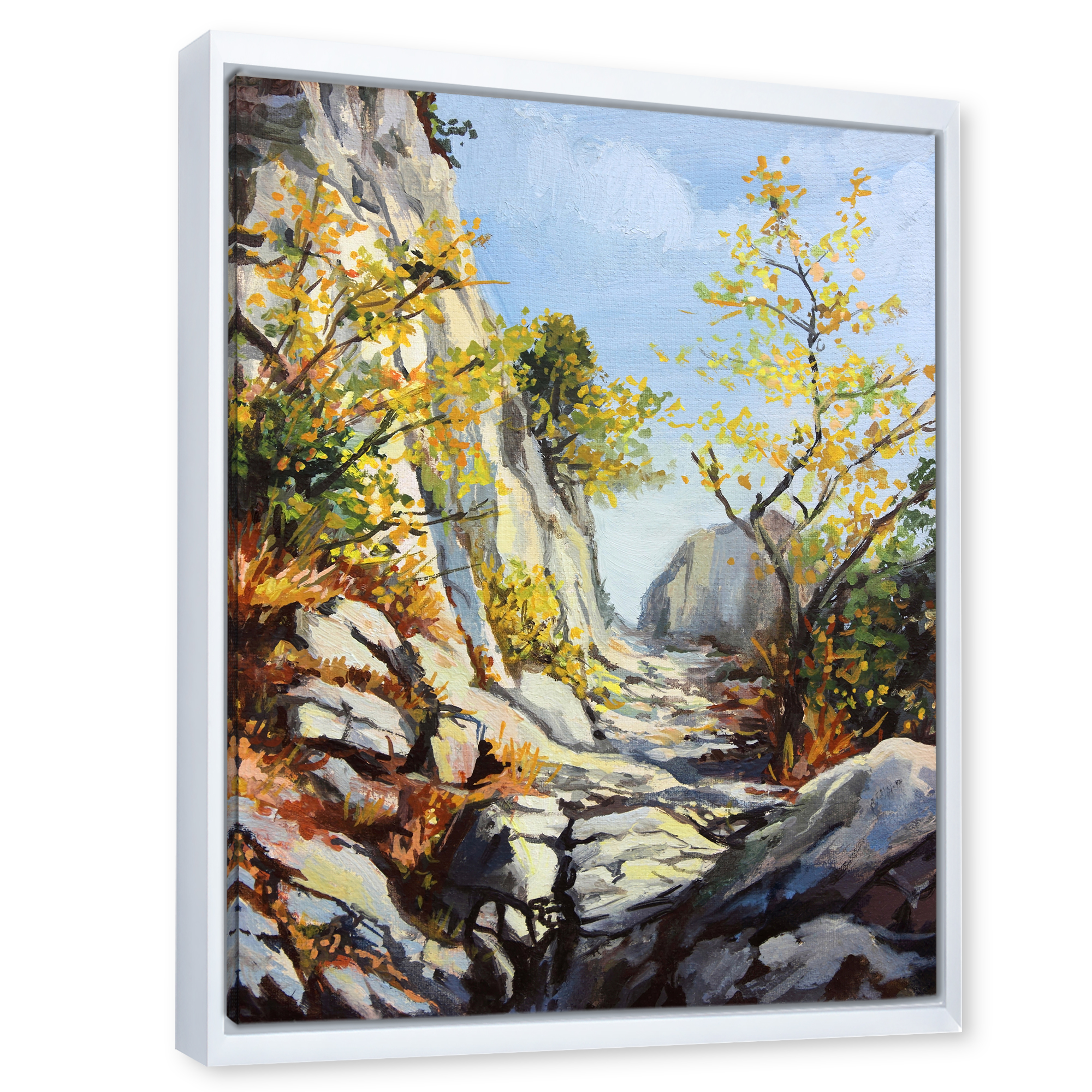 Designart 'Marble Path In Autumn Mountain' Traditional Framed Canvas Wall Art Print
