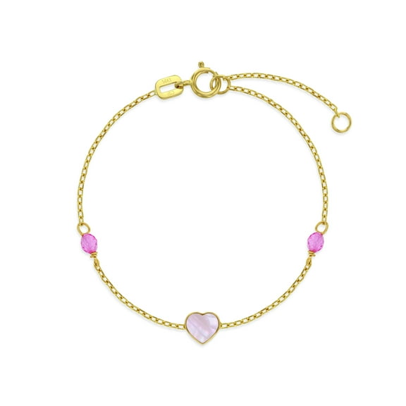 14k Gold 5.5" Mother of Pearl Hearts Baby / Toddler / Kids Bracelet