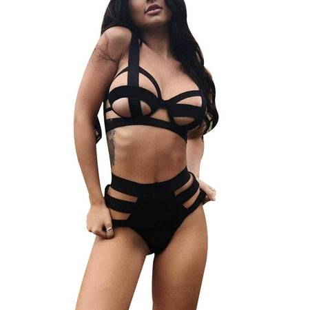 

Uerlsty Womens Sexy Strappy Wet Look Bikini Bra Set Ladies Lingerie Underwear Nightwear