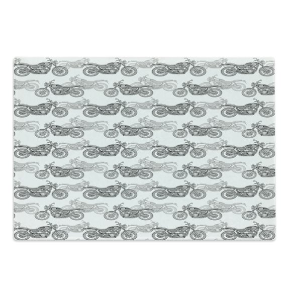 Motorcycle Cutting Board, Realistic Grayscale Illustration of Classic Motorcycles Many Details, Decorative Tempered Glass Cutting and Serving Board, Large Size, Grey White Black, by Ambesonne