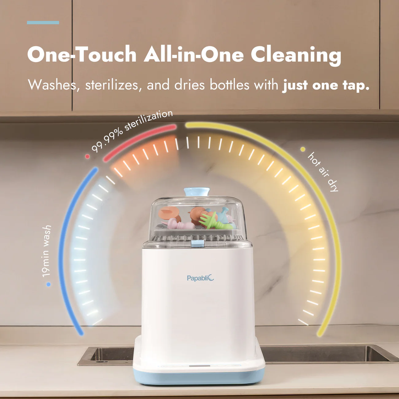 Papablic Bottle Washer Pro, 4-in-1 Baby Bottle Washer, Sterilizer & Dryer with 60 Cleaning Tablets