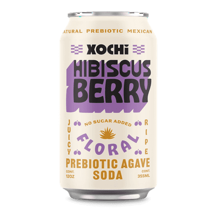 Xochi Sparkling Prebiotic Soda, Hibiscus Berry, 12oz Cans, 12-Pack