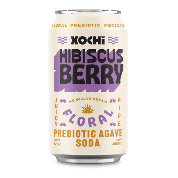 Xochi Sparkling Prebiotic Soda, Hibiscus Berry, 12oz Cans, 12-Pack