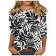 thumbnail image 2 of Chemises pour Femmes Habillées Décontractées, Chemises à Manches 3/4 pour Femmes, Tuniques à Manches Courtes Grande Taille pour Femmes, T-shirt à Manches 3/4 à Col Rond Imprimé Floral Boho Mode Décontractée pour Femmes, 2 of 5