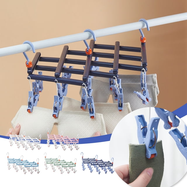 Xihbxyly Percha Plegable con 19 Pinzas, Diseño Compacto, Giratoria 360° y Resistente Al Viento, Multiusos para Toallas, Sujetadores, Ropa de Bebé, Lavandería o Uso Exterior, Compacta y Plegable, Tama