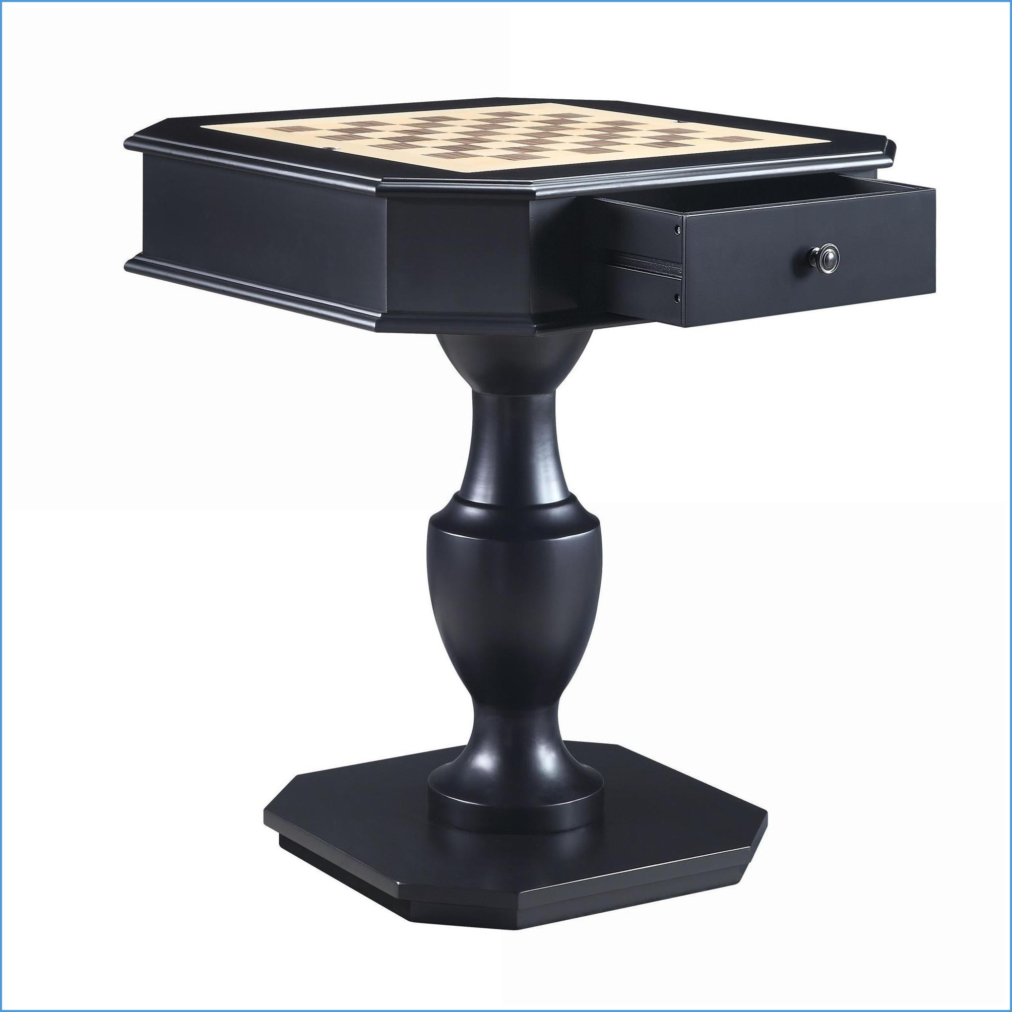 Game Table with Reversible Chess/Checker/Backgammon Tray & 2 Drawers | Black | Wood & MDF