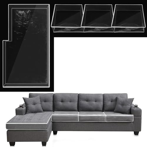 4 Pcs Plastic Sofa Seat Cushion Covers L Shape Sofa PVC Waterproof Couch Cover Wear Resistant Sectional Couch Furniture Seat Slipcover for Against Cat Dog Clawing Scratching