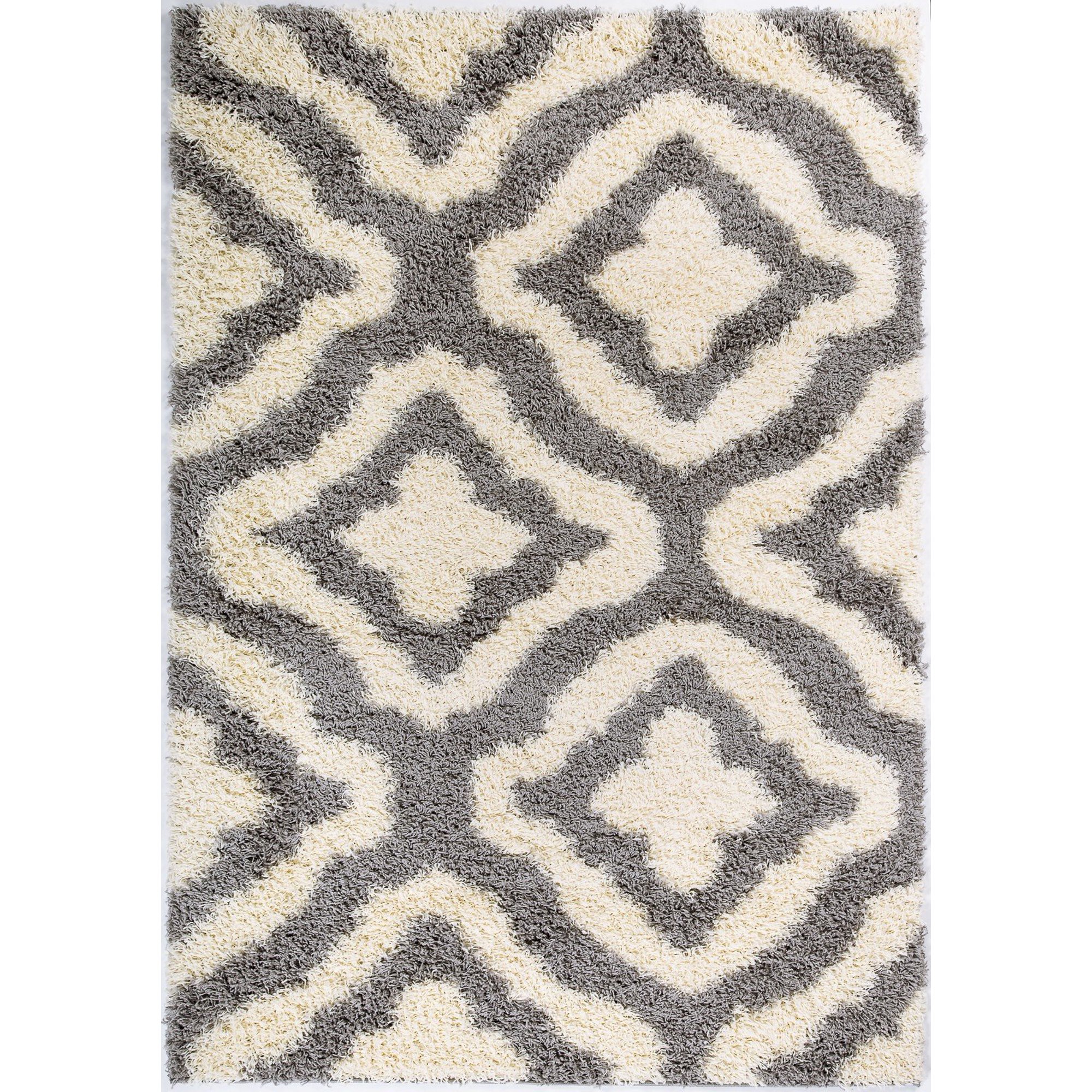 Ladole Rugs Grey Cream Indoor Solid Plain Shag Soft Area Rug Mat