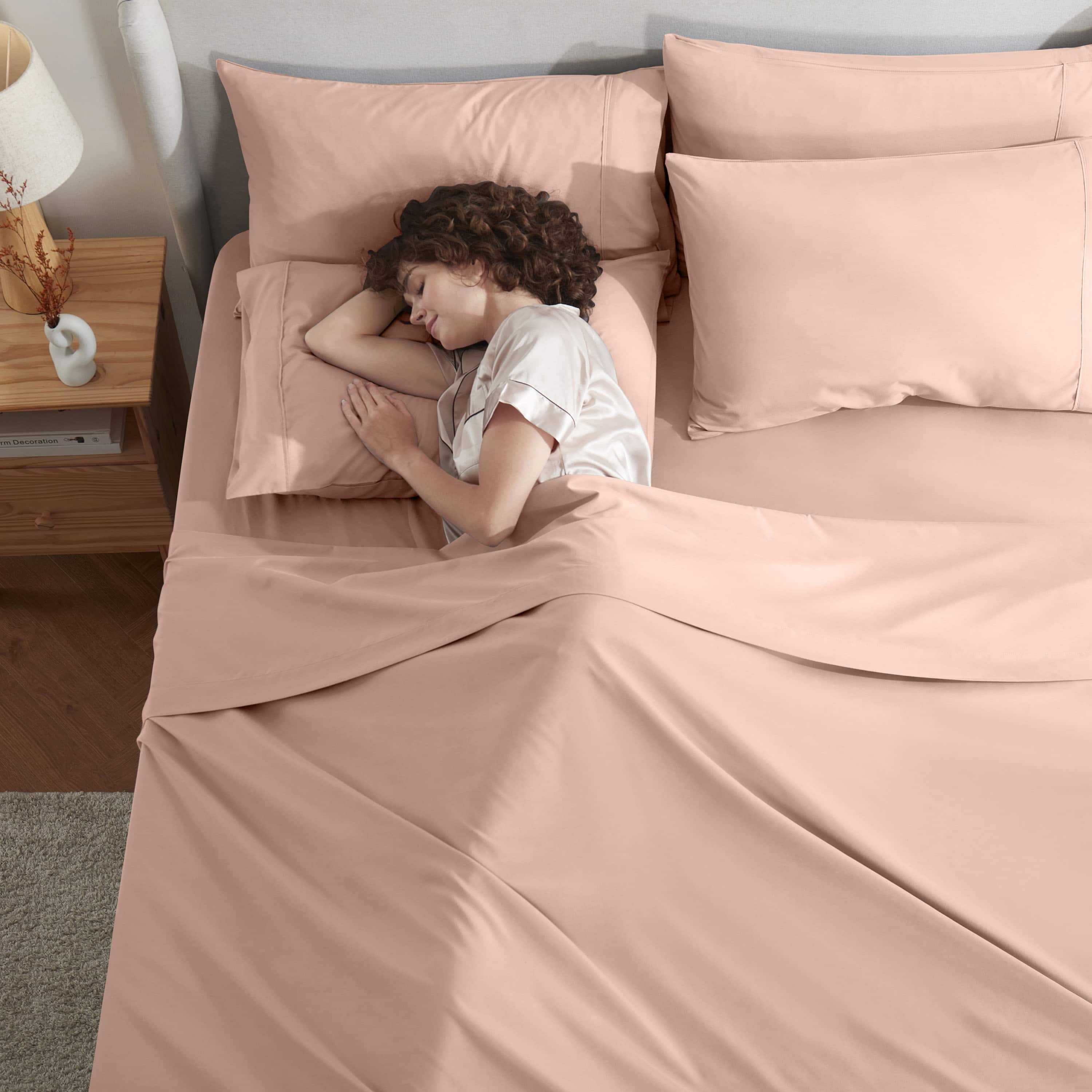 LammaLoe Extra Deep Pocket Queen Sheets set, Fits 18"-24" Mattress, 6 Piece Soft Microfiber Bed Sheet Sets, Peach
