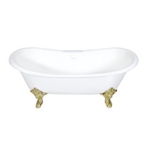 Aqua Eden VCT7DS7231NL2 72" Cast Iron Oval Double Slipper Clawfoot Tub (7" Faucet Drillings), White/Polished Brass