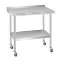 thumbnail image 1 of Table en Acier Inoxydable avec Roues, 36 x 24 Pouces Table de Travail et de Préparation Commerciale Robuste avec Tablette Inférieure Réglable, Dosseret pour Restaurant Cuisine Bar et Garage d'Hôtel, 1 of 7
