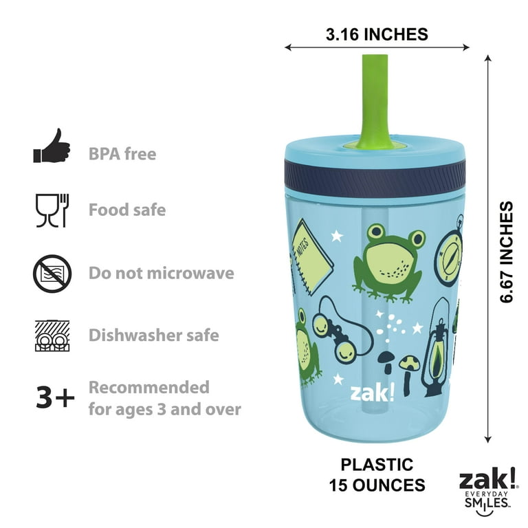 Zak Designs Kelso Toddler Cups For Travel or At Home, 15oz 2-Pack Durable  Plastic Sippy Cups With Leak-Proof Design is Perfect For Kids (Campout)